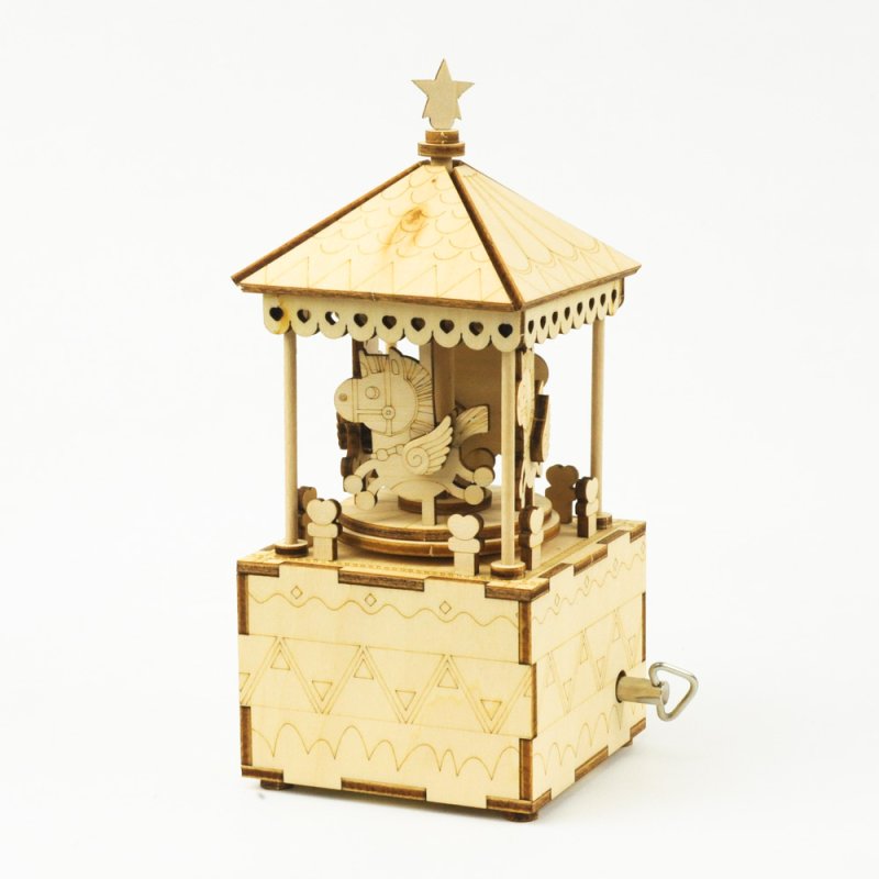 画像2: 【DIY木製パズルキットオルゴール】 メリーゴランド（ナチュラル） (2)