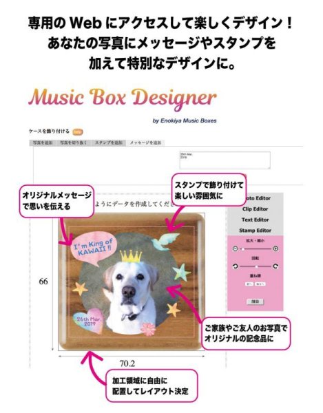 Design Music Box】72弁 くるみケース ガラス面 カラープリント代金